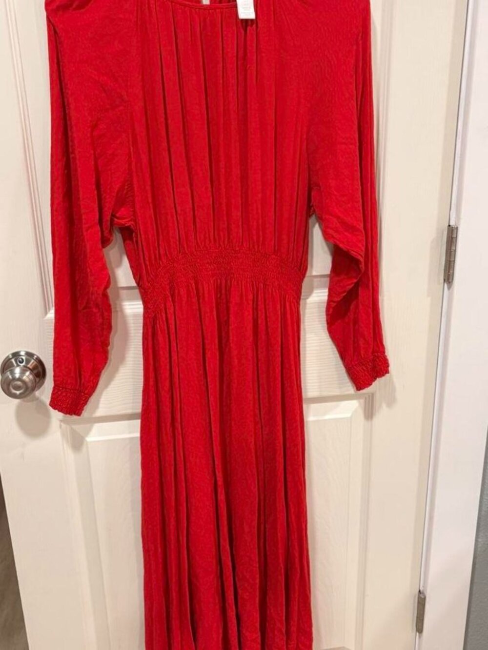 H&M Red Flowy Textured Dress Women's Size S Casual Summer Fall Dress